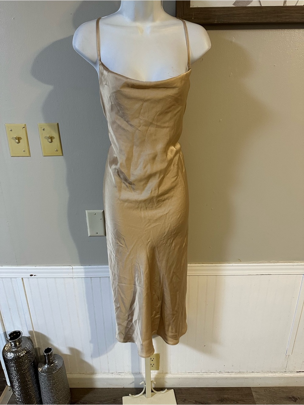 Show Me Your MuMu Tan Satin Slip Midi Dress